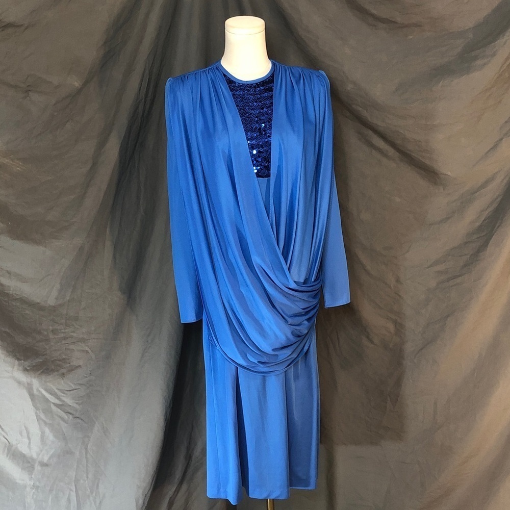 Vintage 80’s Sears Royal Blue Long Sleeve Dress
